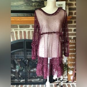 Knitworks young girls see throw burgundy sparkly overlay